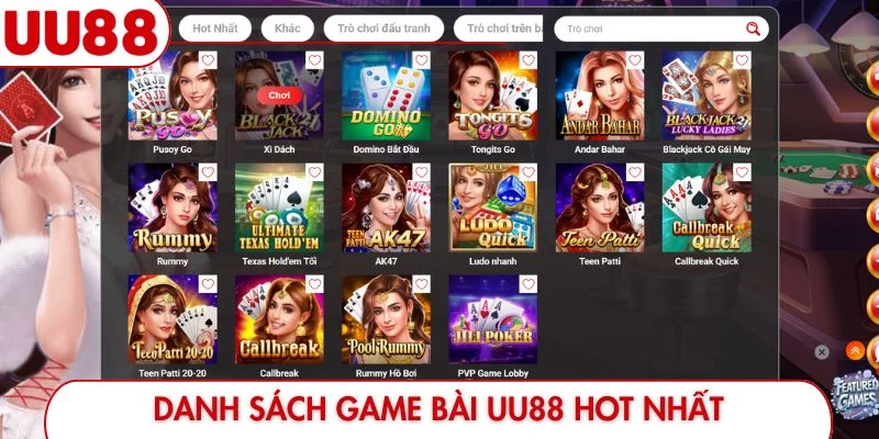 Danh sách game bài UU88 HOT nhất